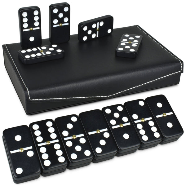 Pack of 10 -  Dominoes Set for Adults - Double Six Set 28 Tiles with Black Leather Case