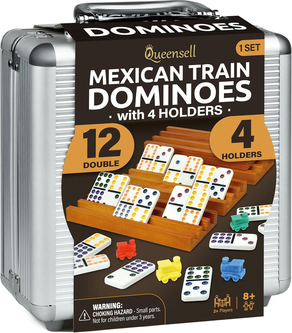 Mexican Train Domino Game Set with 4 Domino Holders