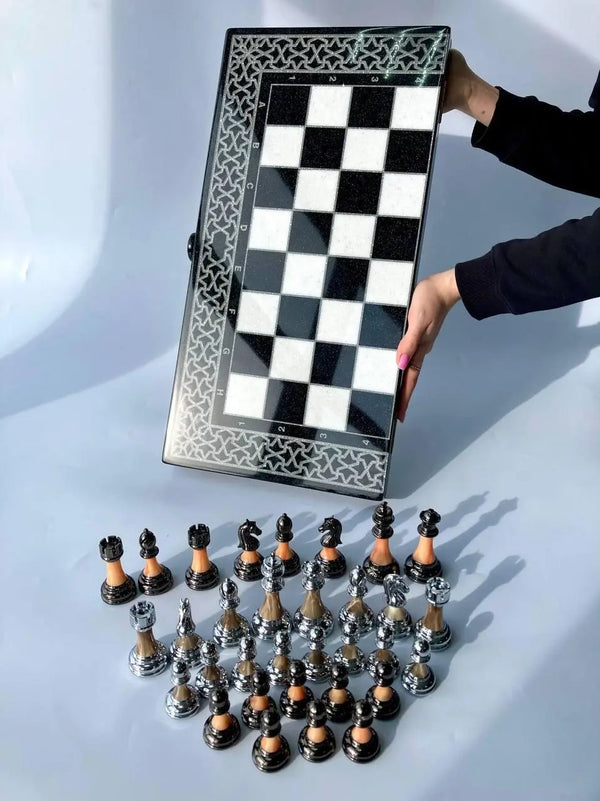 Checkers, Backgammon and Chess, 3 in 1 Sets  - Made Of Acrylic Stone Lion 60×30 cm