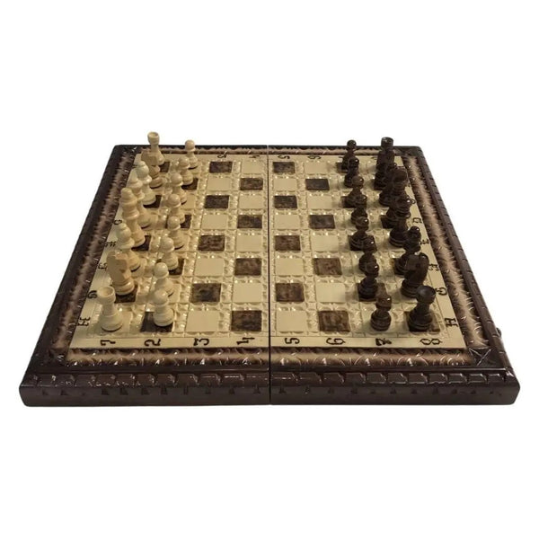 Checkers, Backgammon and Chess, 3 in 1 Sets - Wooden Handmade Sets 38×18×7 cm