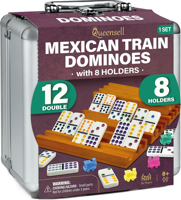 Mexican Train Domino Game Set with 8 Domino Holders