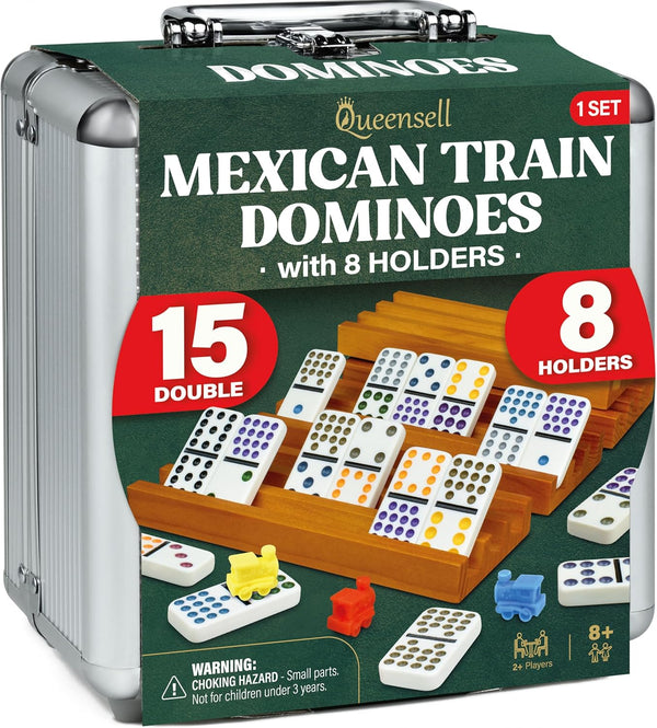 Mexican Train Domino Game Set with 8 Domino Holders