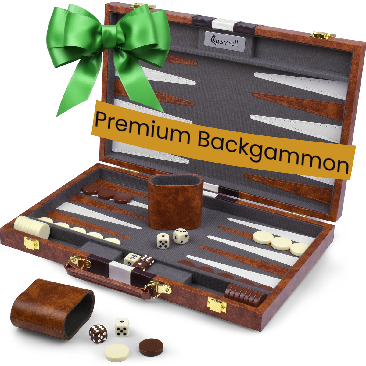15-Inch Backgammon Set for Adults – Classic Board Game with PU Leather