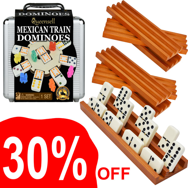 Mexican Train Domino + Domino Holders Set of 8 pcs