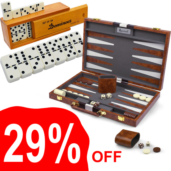 Domino Game + Backgammon Sets for Adults