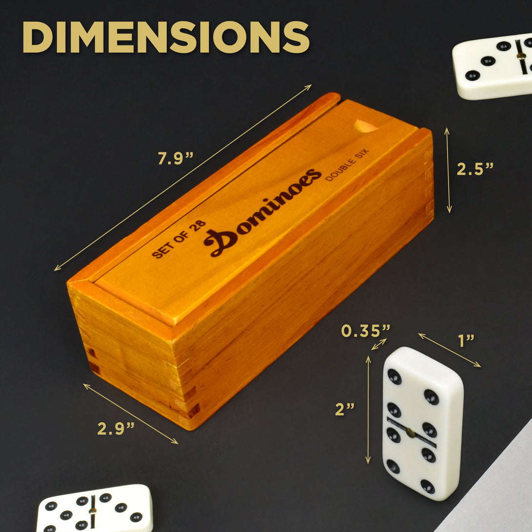 Lot de dominos pour adultes - Double Six - 6 dominos professionnels avec spinner dans une boîte en bois - 28 pièces - Avec boîte en bois naturel Lot de dominos pour adultes - Double Six - 6 dominos professionnels avec spinner dans une boîte en bois - 28 pièces - Avec boîte en bois naturel