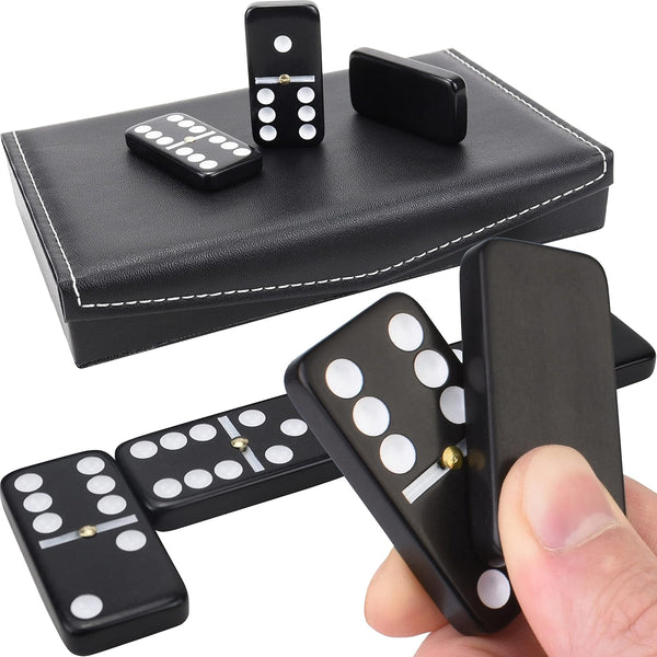 Double Six Domino Sets with Black PU Leather Case