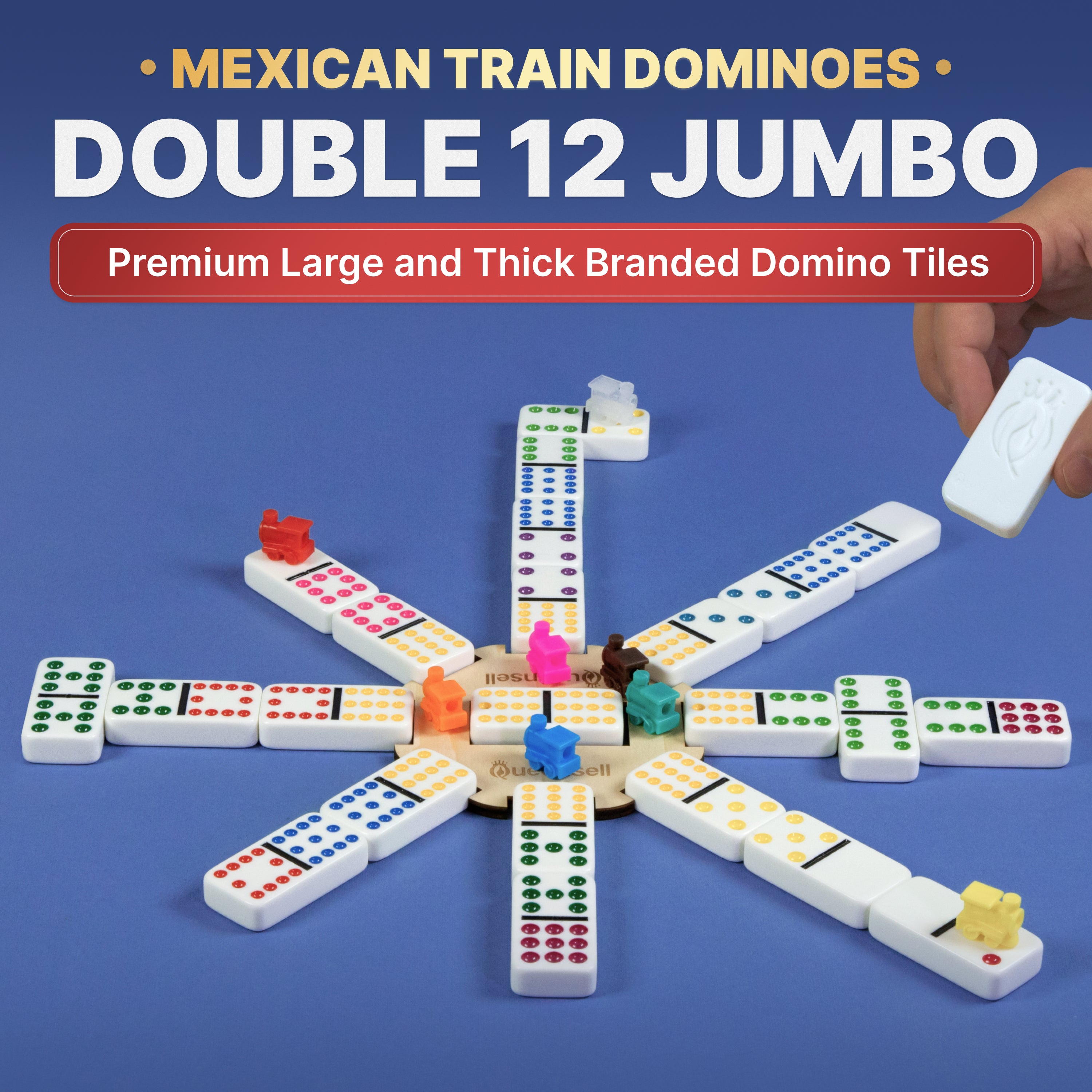 Mexican Train Dominoes Set Double 12 – Jumbo Dominoes Set for Adults a
