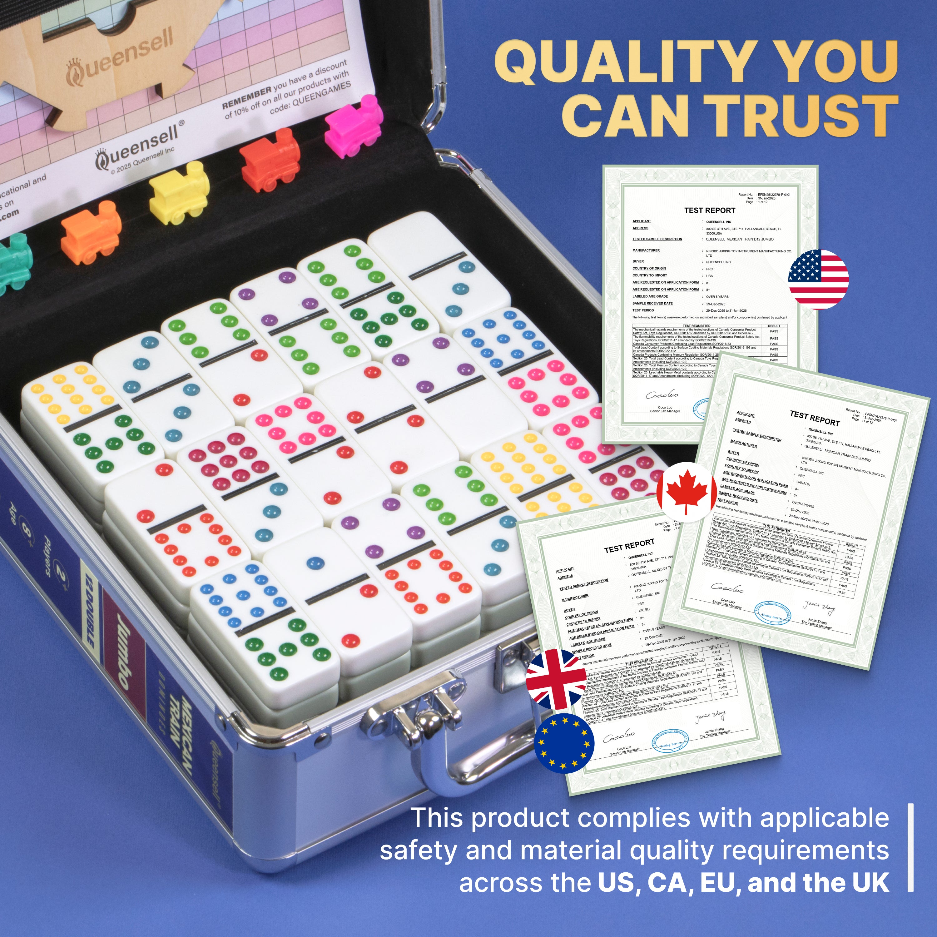 Mexican Train Dominoes Set Double 12 – Jumbo Dominoes Set for Adults a