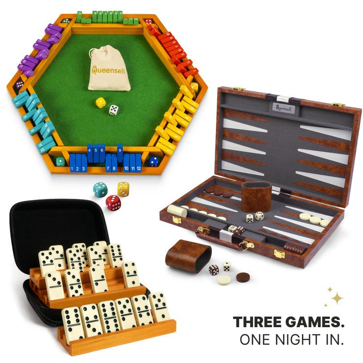 Color Shut the Box + Dominoes + Backgammon — Back to School Family Set