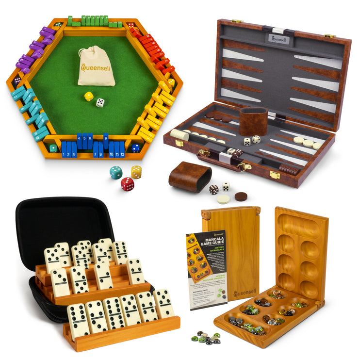 Color Shut the Box + Dominoes + Backgammon + Mancala — The Full Back to School Bundle